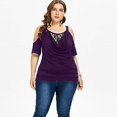 thumbnail image 5 of Odeerbi Plus Size Lace Tops for Women Off The Shoulder Blouse 2025 Fashion Solid Cold Shoulder T-shirt Purple, 5 of 9