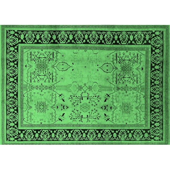 Ahgly Company Indoor Rectangle Oriental Emerald Green Industrial Area Rugs, 2' x 3'