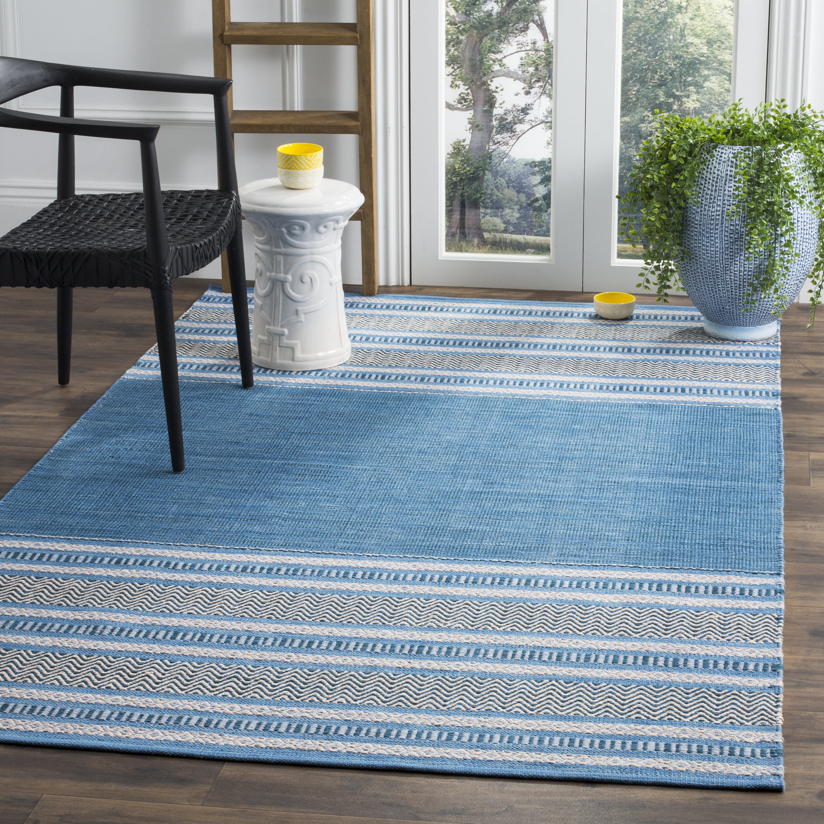 SAFAVIEH Montauk Jobeth Striped Cotton Area Rug, Blue/Grey, 10' x 14'