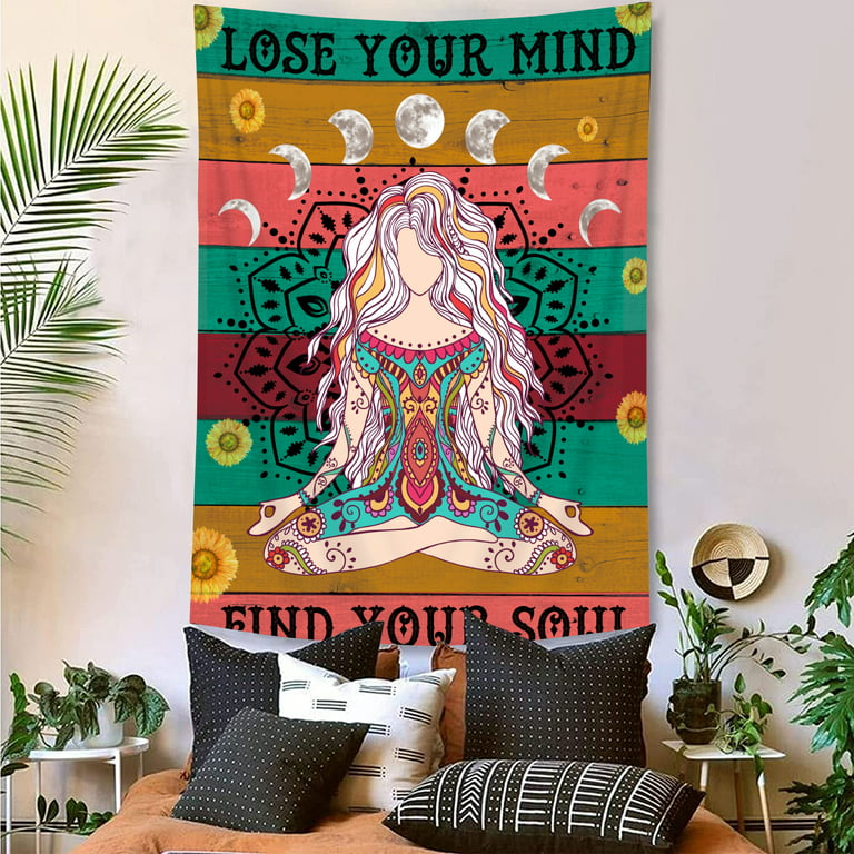 Chakra Meditation Tapestry, Yoga Girl Vertical Spiritual Quotes Tapestry  Wall Hanging For Bedroom, Boho Mandala Ying Yang Tapestries Poster Blanket  College Dorm Home Decor 40X60Inches 
