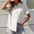 thumbnail image 4 of JMKQLZ Women's Summer Solid Color Lapel Short Sleeved Loose Button Cardigan Shirt Top, 4 of 8