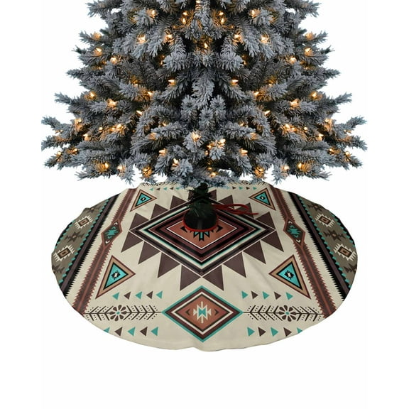 Brown Western Christmas Tree Skirt 48 Inches Large Christmas Skirt Tree, Ethnic Boho Geometric Abstract Southwest Tree Skirt Christmas Decorations for Fireplace Party Holidays Indoor Outdoor