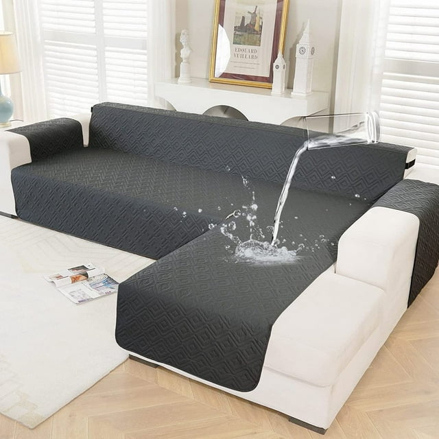 CHOK Housse Imperméable pour Canapé, Housses pour Sofa en L, Housse de Chaise Longue, Protège-Meubles Réversible, Housse pour Chien, Chat, Animaux de Compagnie, Enfants, Moyen, Gris Foncé