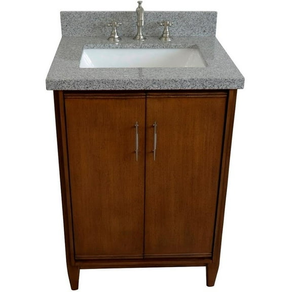 MCM 25" Single Rectangle Sink Vanity with Gray Granite Stone in Walnut