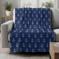 thumbnail image 2 of Navy Blue Anchor Blanket Soft Cozy Warm Throw Blanket for Couch, Plush Fuzzy Flannel Fleece Blankets for Sofa, Nautical Coastal Summer Ocean Ship Bed Blankets Lightweight Gifts for Women, 50"x80", 2 of 9