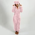 thumbnail image 2 of Women's Fleece Onesie Pajamas Hooded Romper Sleepwear Loungewear (Pink, M), 2 of 5