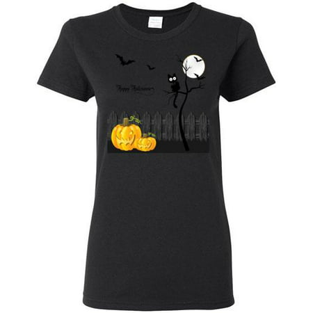Graphic Halloween Happy women's t shirt blk sc
