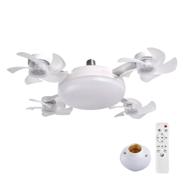 Dvruxg Socket Ceiling Fans with Lights and Remote Ceiling Fan with Light 4-Blade Ceiling Fan with Light 3-Color Dimmable LED Ultra-Quiet Waterproof with Foldable Adapter