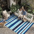 thumbnail image 3 of BERTHMEER Outdoor Rugs 6'x9' on Sale Clearance Plastic Straw Waterproof Reversible Patio Rugs Stripes Geometric Lightweight Carpets for RV Camping Deck Balcony Beach Picnic Porch,Blue Multi White, 3 of 5
