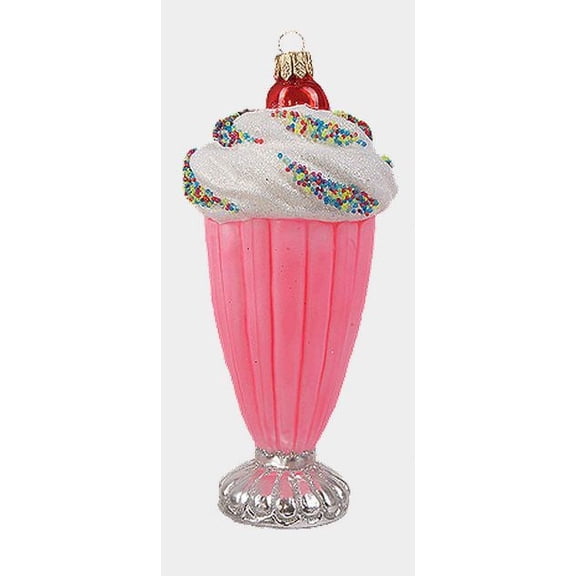 Pink Milkshake with Sprinkles Polish Blown Glass Christmas Ornament Decoration