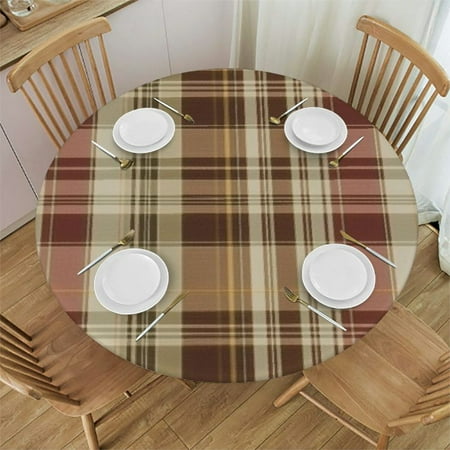 

XINLUO Round Table Cover Waterproof Reusable Table Cloth Round Fitted Tablecloth with Elastic Edged for Parties Outdoors Autumn Vintage Plaid Brown 38 -42