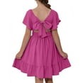thumbnail image 3 of TQWQT Girls Dresses Summer Off Shoulder Hot Pink Dress Size Tie Back Dresses Cute Kids Square Neck Party Dress Plain Tween Girls Clothes, 3 of 6