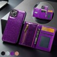 thumbnail image 2 of Feishell for iPhone 11 Pro Wallet Case, Card Slots Zipper Pocket 2 in 1 Phone Cover with Kickstand, Sparkle Luxury PU Leather Magnetic TPU Anti-Scratches Shockproof Protective Case,Darkpurple, 2 of 12