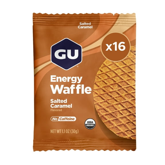 GU Energy Salted Caramel, Organic Sports Nutrition Energy Waffle, Caffeine-Free, Kosher 16 Count Box
