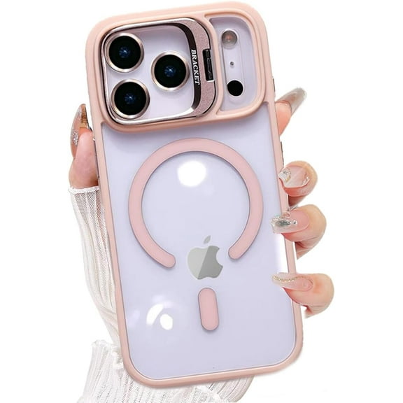 for iPhone 17 Pro Magnetic Case with Kickstand, [Compatible with MagSafe] Built in Metal Stash Stand Clear Shockproof Soft Cover Camera Lens Protection Case for iPhone 17 Pro 6.3 inch, Pink