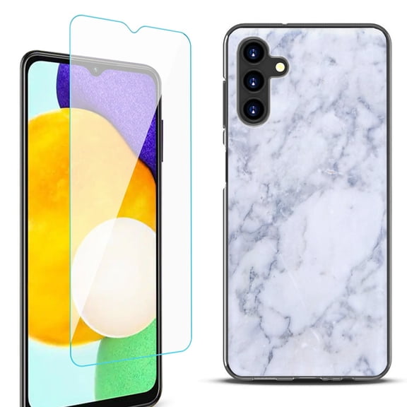 Slim-Fit Protective Fashion Phone Case (Black) for Samsung Galaxy A13 5G, with Tempered Glass Screen Protector, by OneToughShield ® - Marble / Clouds