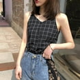 thumbnail image 3 of KOOYET Women Sleeveless Button Beach Casual Tank Vest Female Strap Chiffon Women Summer V Neck Plaid, 3 of 6