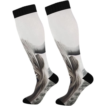 FREEAMG Highland Cattle Compression Socks Women Men Knee High Stockings for Sports,Running,Travel 1Pair