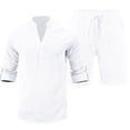 thumbnail image 7 of Mifsaly Linen Set Men 2 Piece Summer Beach Matching Lounge Outfits Button Closure Long Sleeve Shirt and Shorts with Pockets Lightweight Breathable Travel Vacation Clothes XL, 7 of 7