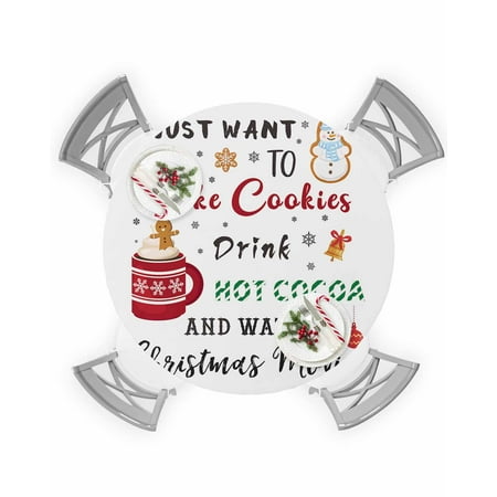 

Round Tablecloth with Elastic I Just Want to Bake Cookies Drink Hot Cocoa Christmas Snowflakes Waterproof Table Cover Wipeable Fitted Table Cloths for 55 -60 Round Tables Dining Kitchen