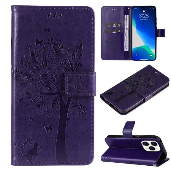 TECH CIRCLE Case for 2022 Apple iPhone 14 Pro (6.1") Cell Phone - Protective PU Leather Stand Cute Flip Case (Purple)