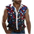 thumbnail image 3 of BiZtdJrK Hawaiian Shirts for Men Summer Sleeveless Button Down Lapel Vest American Flag Printed Casual Beach Aloha Shirt with Pockets Black XL gifts for men, 3 of 6