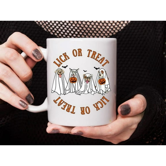 11oz Halloween Mugs, Lick or Treat Halloween Coffee Cup, Halloween Party Gifts, Funny Halloween Gifts for Dog Lover, Spooky Dog Ghost Coffee Mug