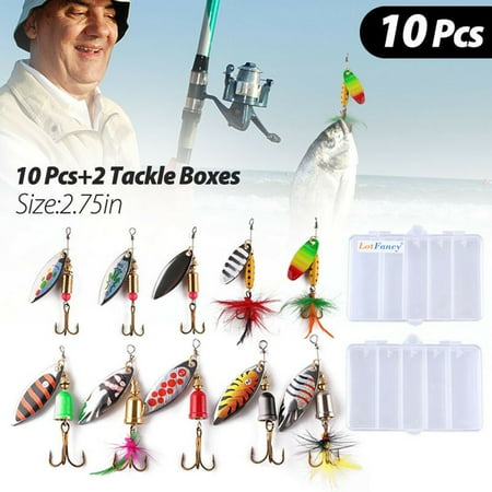 SAYFUT Metal Freshwater Fishing Lures including Treble Hooks Assorted Inline Spinner Baits 10pcs