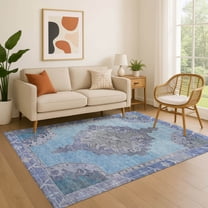 Addison Rugs Mayfield Premium Machine Washable Traditional Global Blue Rectangle Rug, 2'6" x 3'10"