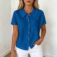 thumbnail image 2 of MEZZALL Women T-Shirts Knit Solid Color Lightweight Short Sleeve Shirt With Classic Lapel Collar Breathable Tops, 2 of 5