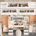 thumbnail image 3 of Pipleo 62" Large White Vanity Desk with Glass Top, Makeup Vanity with Mirror and LED Lights, One Piece Controls 3 Lighting Modes, 4 Drawers Vanity with 2 Cabinets and Power Outlet for Women, Girls, 3 of 8