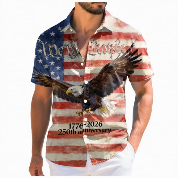 Yindaity Usa Shirts for Men 250 Years American 1776 2026 250th 4th July Independence Day T-Shirt(Watermelon Red,XL)