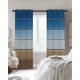 thumbnail image 3 of Blue Brown Blackout Curtains, Light Blocking Print Window Curtains, Vintage Farmhouse Gradient Wooden Grain Thermal Insulated Window Drapes for Living Room Kitchen Cafe 2 Panels, 84"W x 63"L, 3 of 9