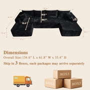 Ovios 134 Oversized U-Shaped Modular Sectional Sofa No Assembly Cloud Couch with Dual Chaise Plush Corduroy Boneless Sofa for Living Room, Black