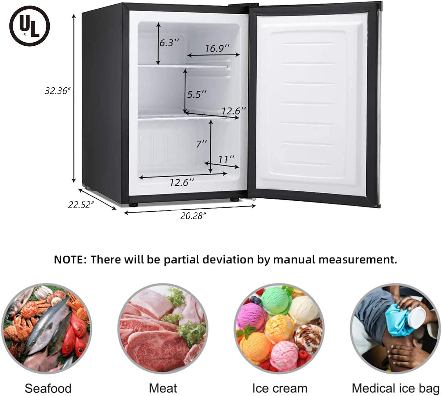 KNDKO 3.2Cu.ft Upright Freezer, Small Freezer with Removable Shelves, Adjustable Thermostat for Home/Kitchen/Office, SILVER