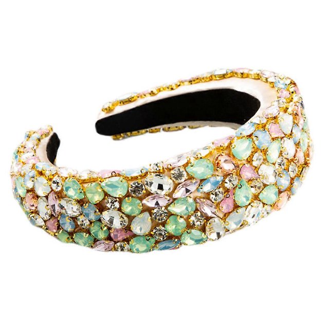 Women Baroque Jewelry Chain Bandana Thick Sponge Colorful Glass Drill Hair Hoop