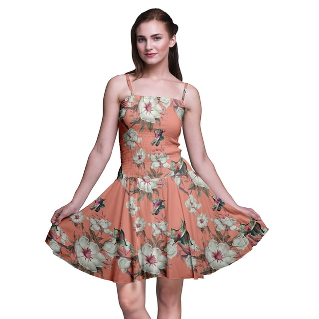 Bimba Robe d'Été Sans Manches Mini Fluide pour Femme, Robe Soleil à Imprimé Floral – X-Grand