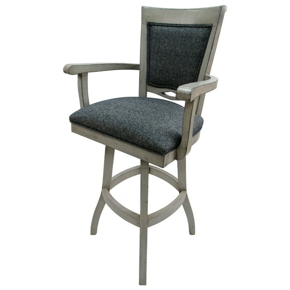Tobias Designs 34" Swivel Wood Extra Tall Bar Stool with Arms in Gray