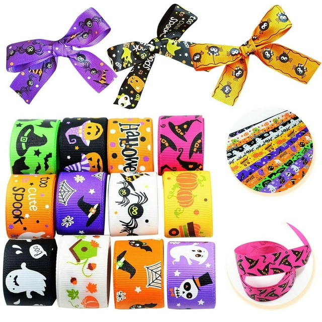 DIY Material Hallwee Gift 12PC 25mm Wide Grosgrain Ribbons Print Ribbon Festival Ribbon Gift Wrap Party Decorations