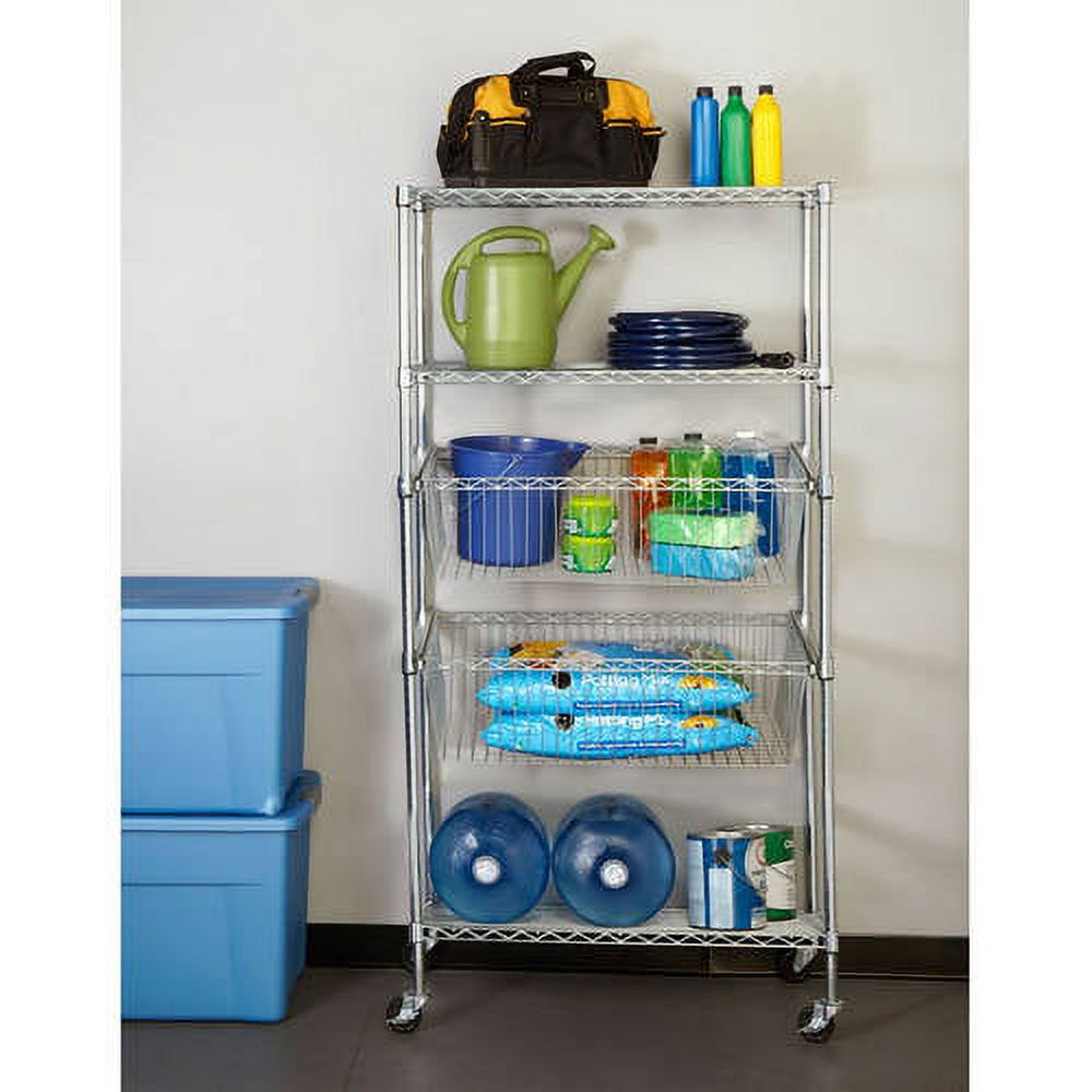 Seville Classics 5-Tier Steel Wire Shelving System with Pull-Out Bins, 18"L x 36"W x 71"H - image 4 of 4