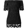 thumbnail image 5 of Mini vestido elegante holgado de manga corta con encaje floral vintage y hombros descubiertos para mujer Fokelyi WRMH-229-1, 5 of 5