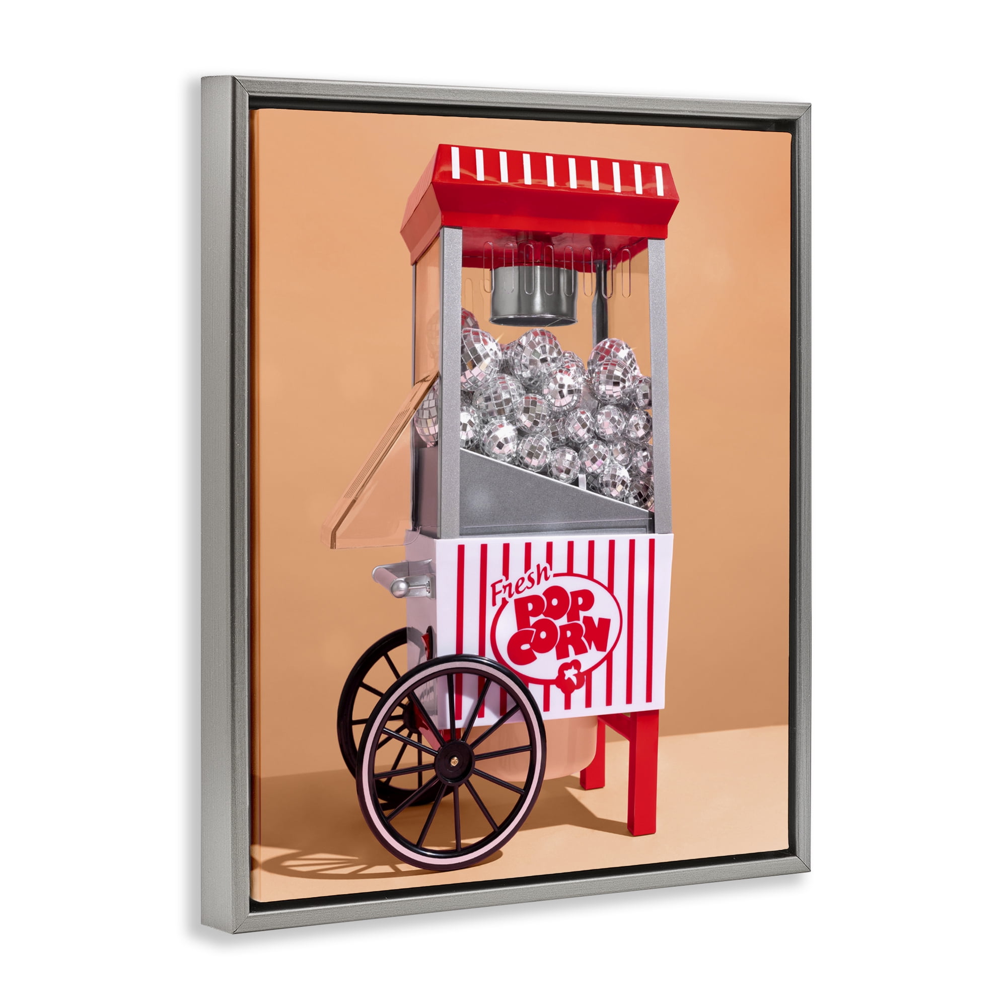 Stupell Industries Retro Disco Popcorn Machine Gray Framed Floater Canvas Wall Art, design by LISH Creative