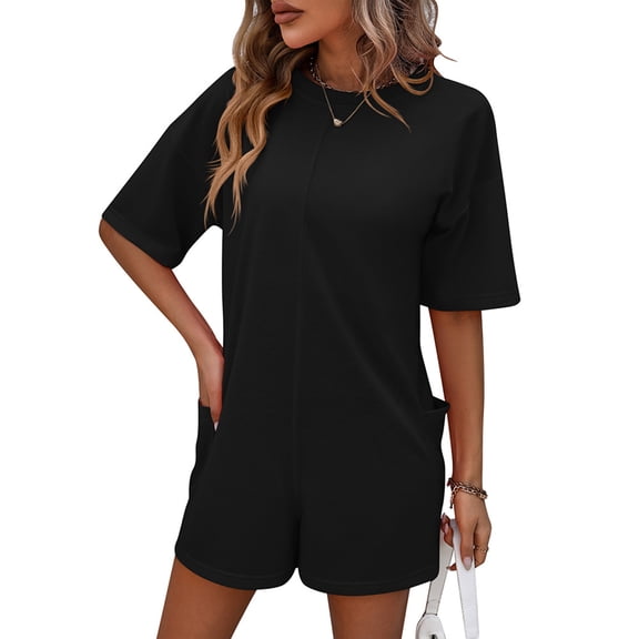 BUIgtTklOP Women's Summer Oversized Hot Short Tee Romper Casual Workout Athletic Romper  one-piece  Backless Loose Shorts Jumpsuit Overalls With Pocket