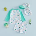 thumbnail image 4 of AWZXDE Toddler Baby Boys Cartoon 3 Piece Swimsuit Set Long Sleeve Shirt And Trunks Rash Guard With Hat For Beach Green, 4 of 8