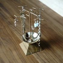 Hives and Honey Paisley Women's Gold Metal Jewelry Stand with Wood Base