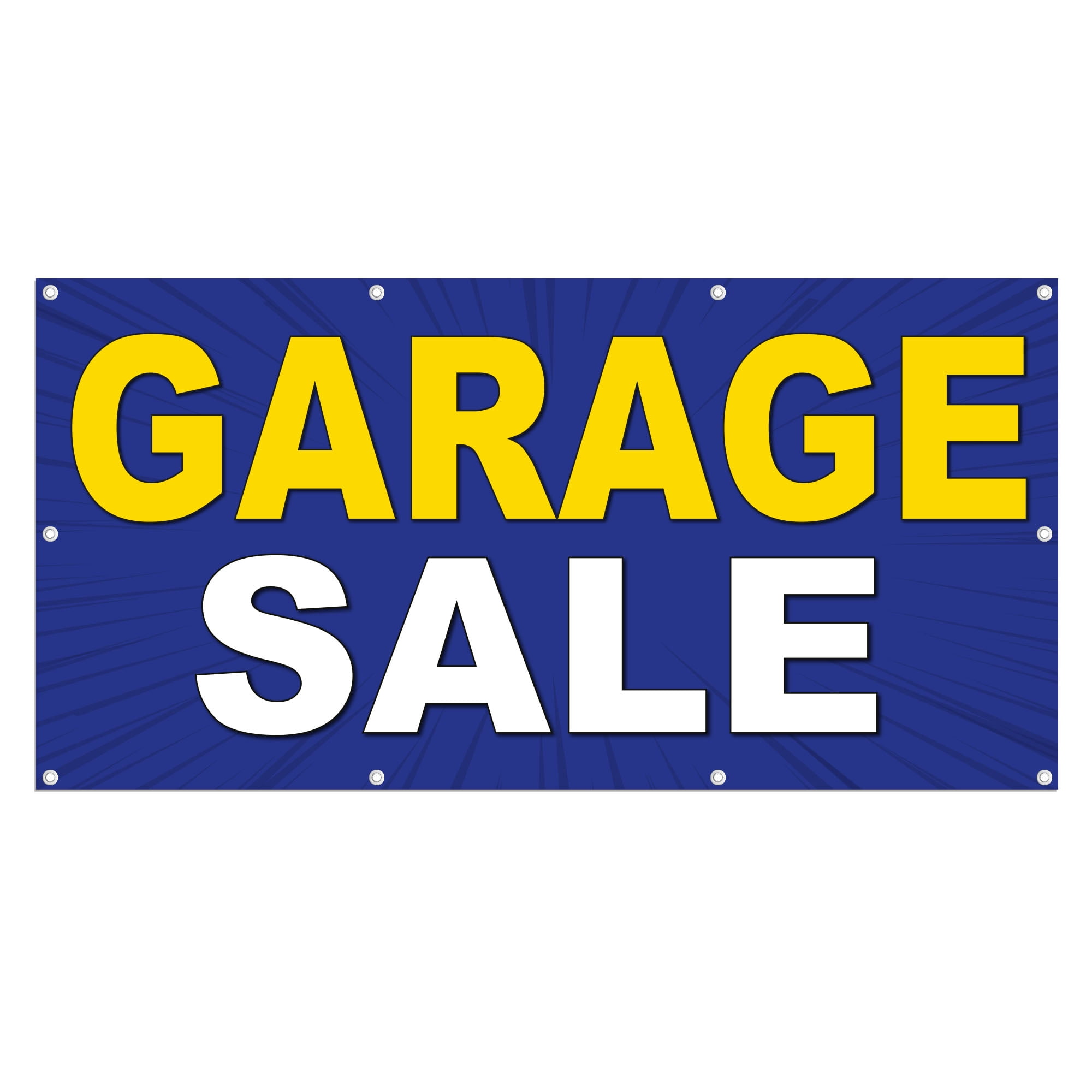 Garage Sale Banner 13 oz Heavy Duty Vinyl Garage Sale Sign Garage Offer Banner Retail Store Home Shop Business Sign - Outdoor & Indoor - Single-Sided with Metal Grommets (4x8 ft Bl & Ye & Wh)