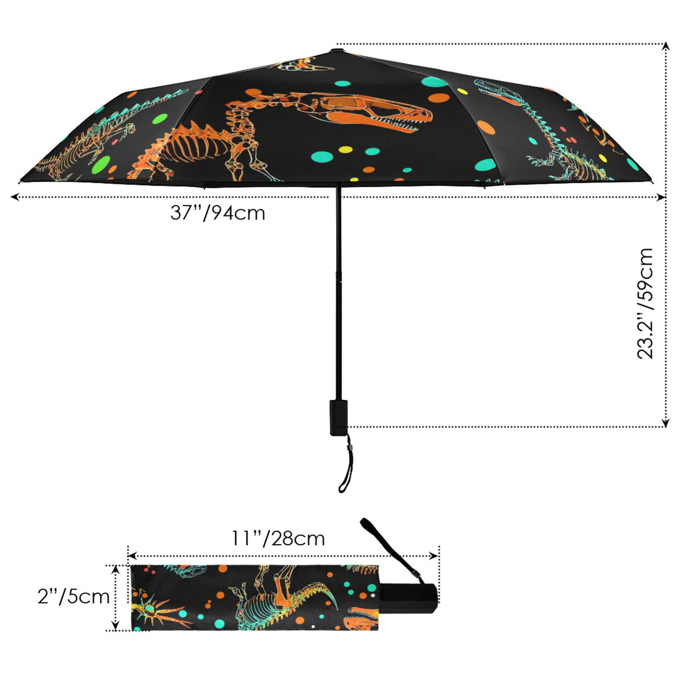 ALAZA Cartoon Dinosaur UPF 50+ Compact Folding Umbrella for Rain Travel Umbrella Packable