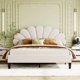 thumbnail image 2 of [Flash Sale]Queen/Full Size Upholstered Platform Bed with Flower Pattern Velvet Headboard Beige/Bean Paste Red[US-W] My Lux Decor Round, 2 of 7