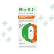 Bio-K+ Advanced Bowel Support Probiotic Capsules, Shelf Stable, 50 Billion CFU, 20 Count