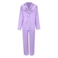 thumbnail image 3 of Hifoo Nightwear Women Family Pajamas Matching Long Sleeve Silk Like Lapel Button Blouse Tops Pants Satin Sleepwear Solid Color Two Piece Casual Loungewear Holiday Pjs Sets Trendy Homewear, 3 of 8